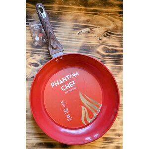 Phantom Chef Aluminum Fry Pan Non-stick Wood Handle Collection Red 12"
